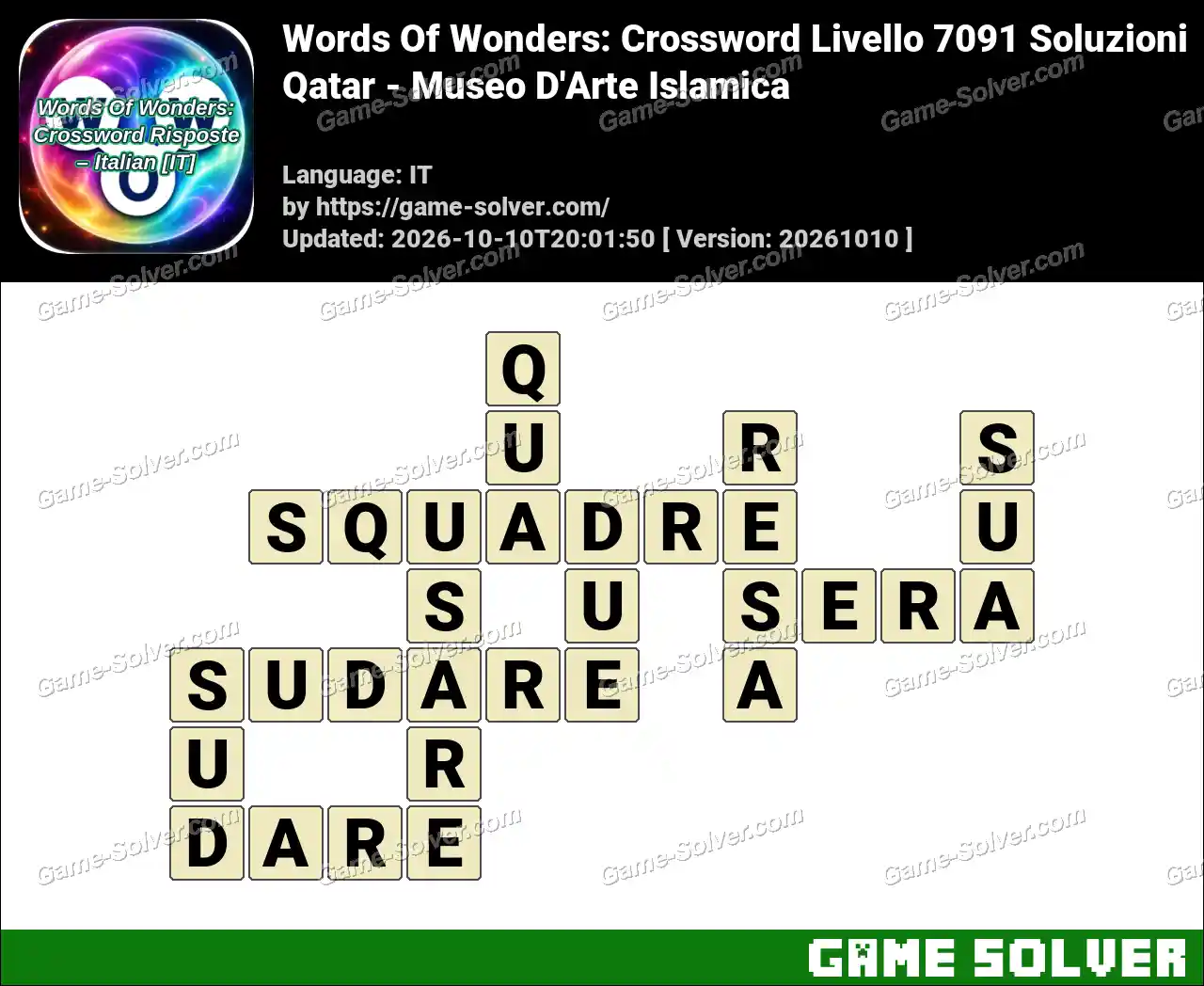 Words Of Wonders: Crossword Livello 7091 Soluzioni – Qatar – Museo D’Arte Islamica